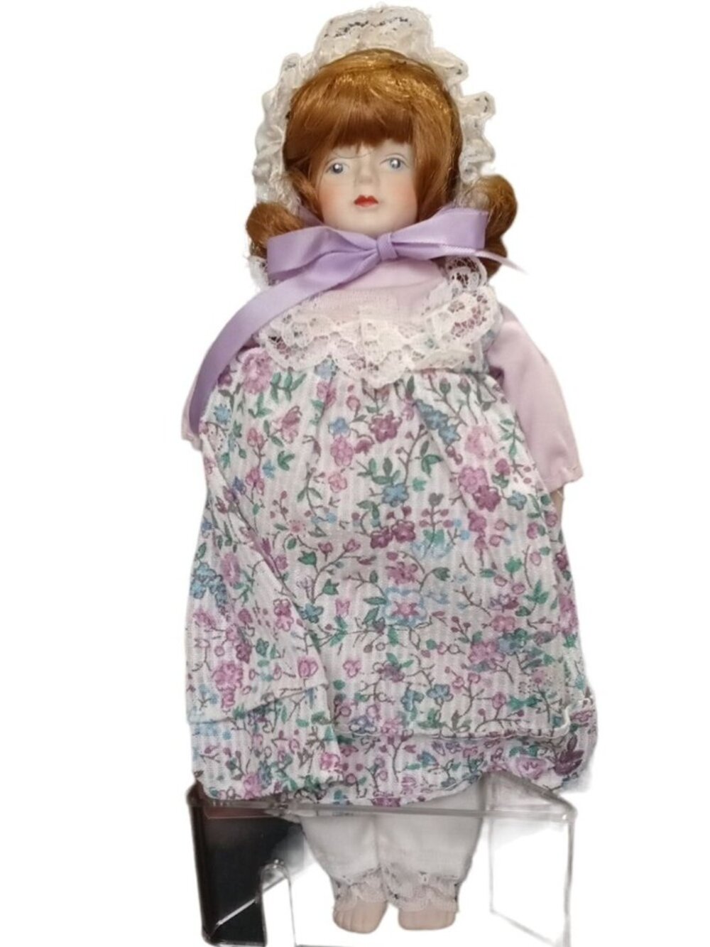 80s Gorham Porcelain Doll Ornament Lavender Lace Bisque Fabric Gift World